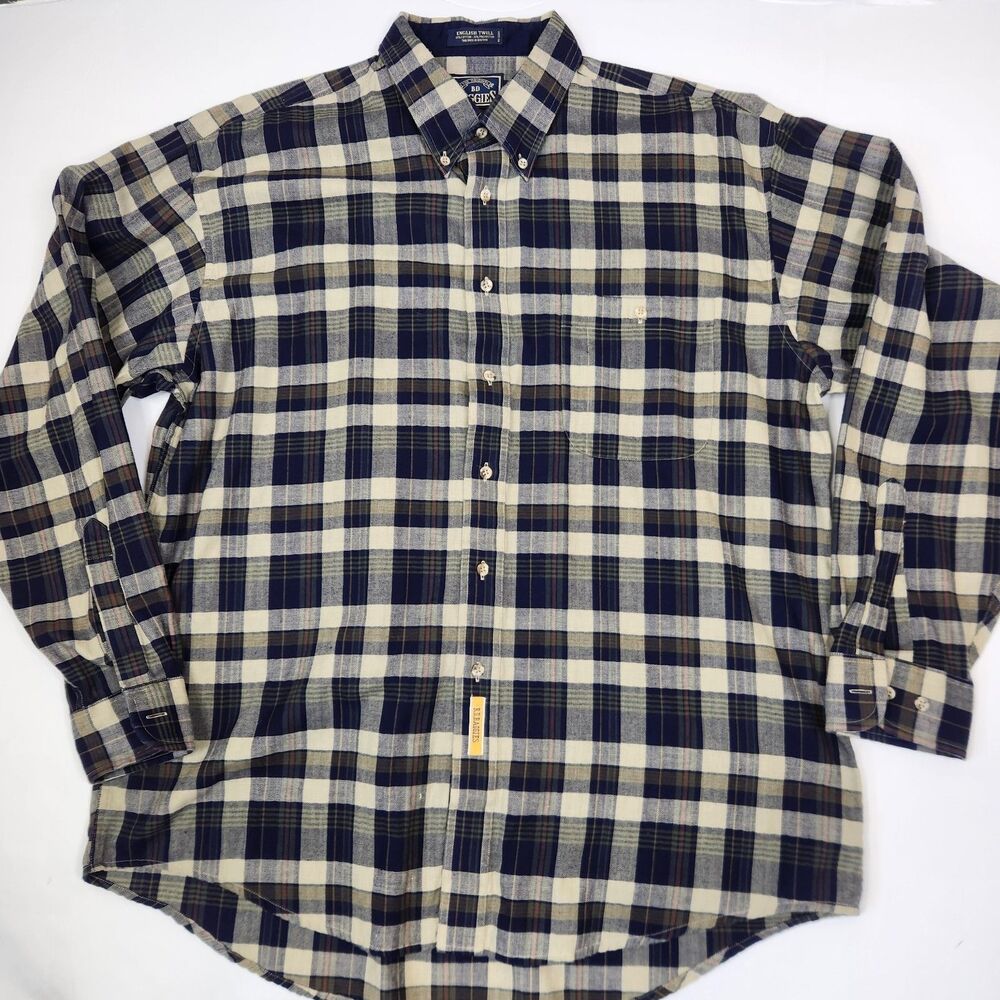 BD Baggies Mens English Twill Long Sleeve Plaid One Pocket Button Down Shirt XL